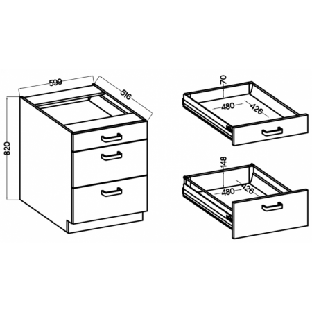 Szafka kuchenna 60 cm z szufladami premium box CREMA 60 D 3S BB